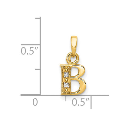 14k and Rhodium Polished .01ct Diamond Initial B Pendant