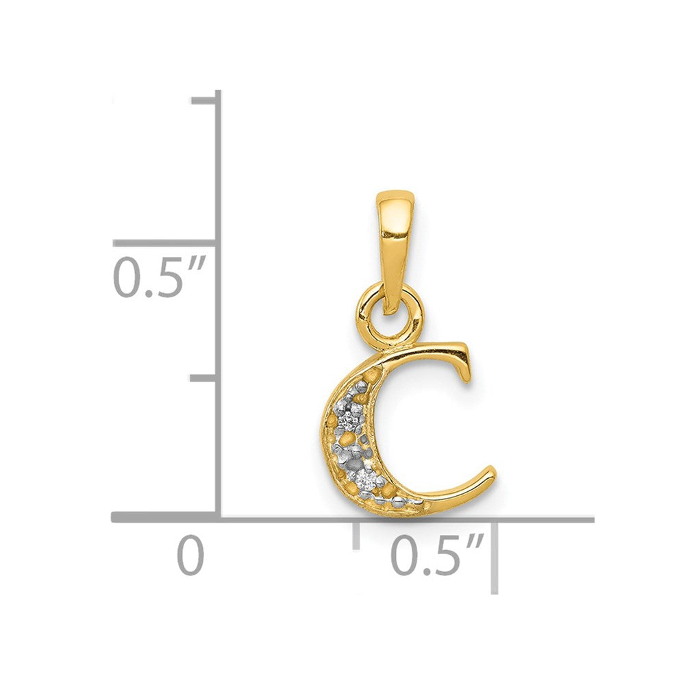 14k and Rhodium Polished .01ct Diamond Initial C Pendant