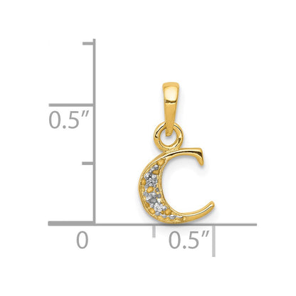 14k and Rhodium Polished .01ct Diamond Initial C Pendant