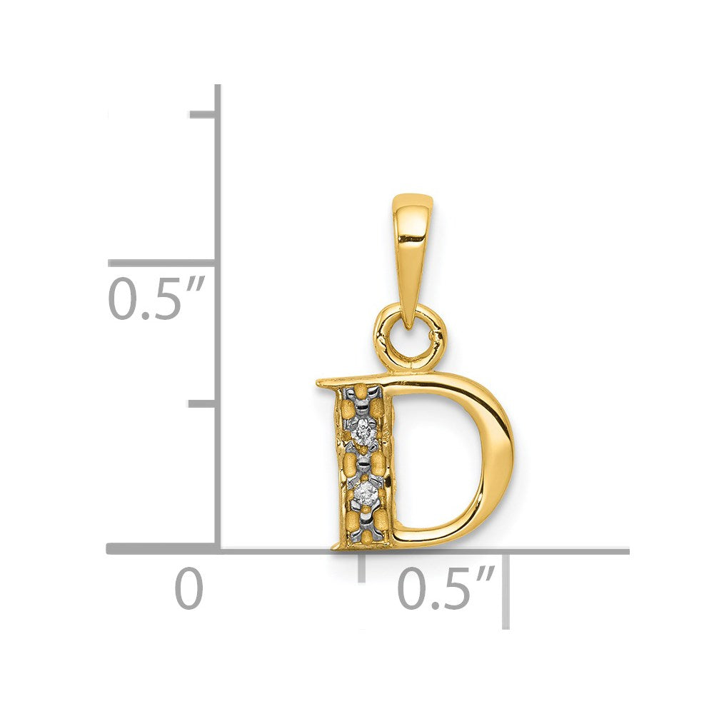 14k and Rhodium Polished .01ct Diamond Initial D Pendant