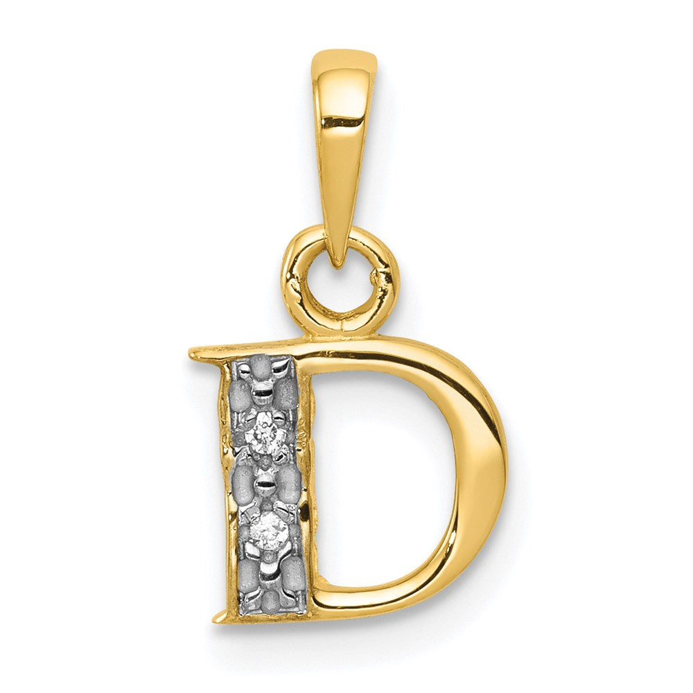 14k and Rhodium Polished .01ct Diamond Initial D Pendant