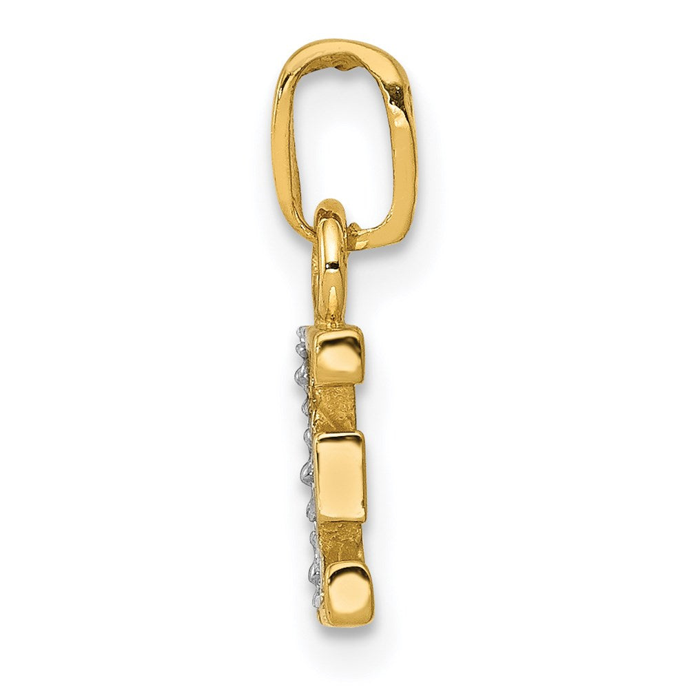 14k and Rhodium Polished .01ct Diamond Initial E Charm