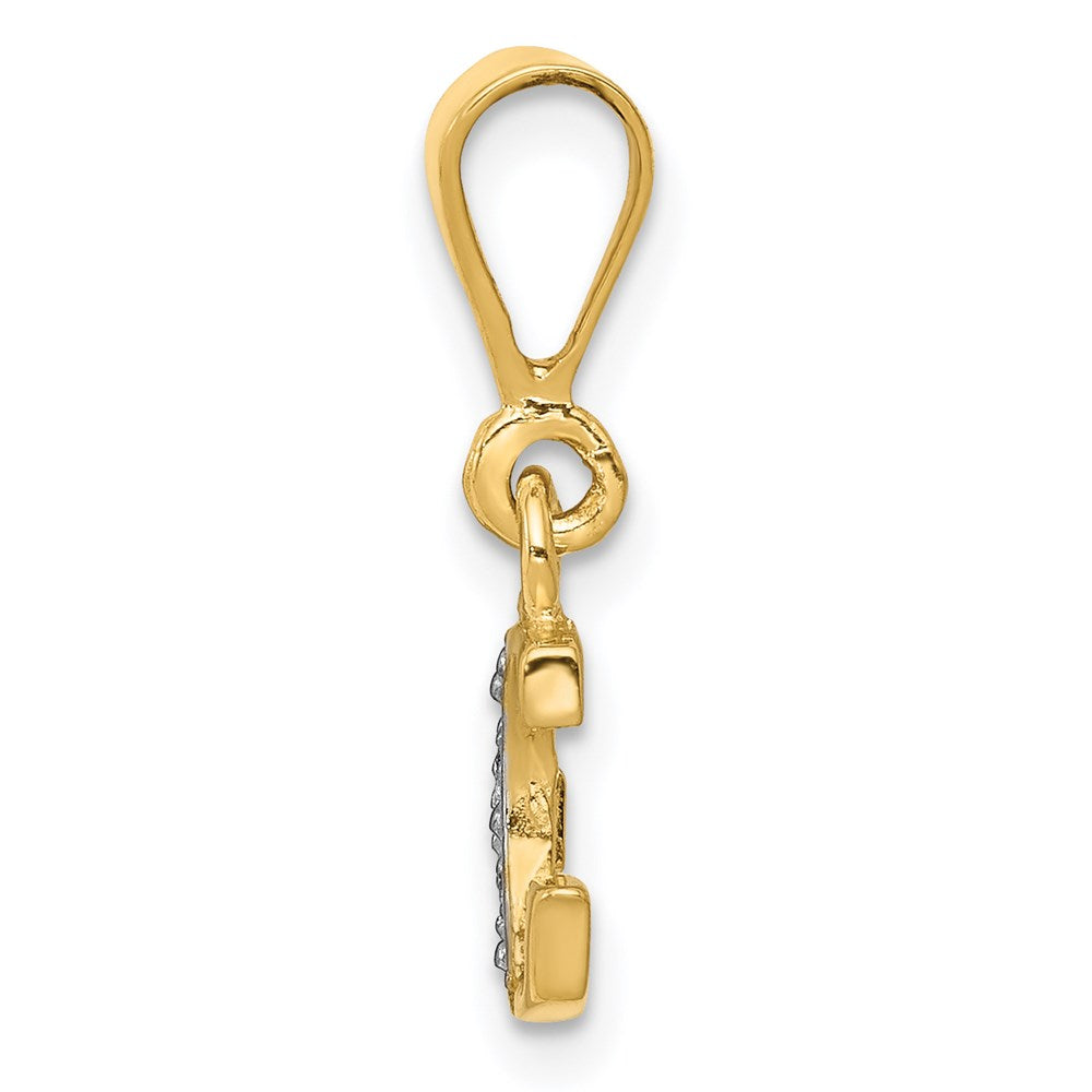 14k and Rhodium Polished .01ct Diamond Initial G Charm