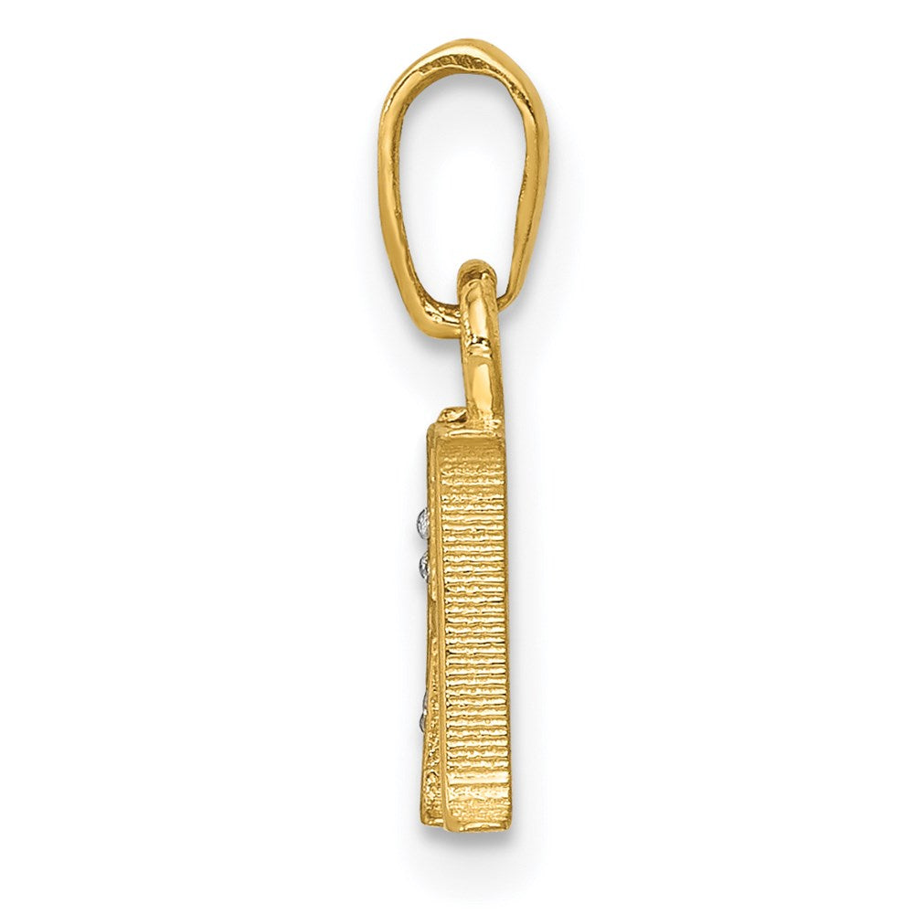 14k and Rhodium Polished .01ct Diamond Initial H Charm