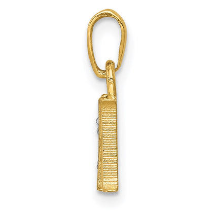 14k and Rhodium Polished .01ct Diamond Initial H Charm