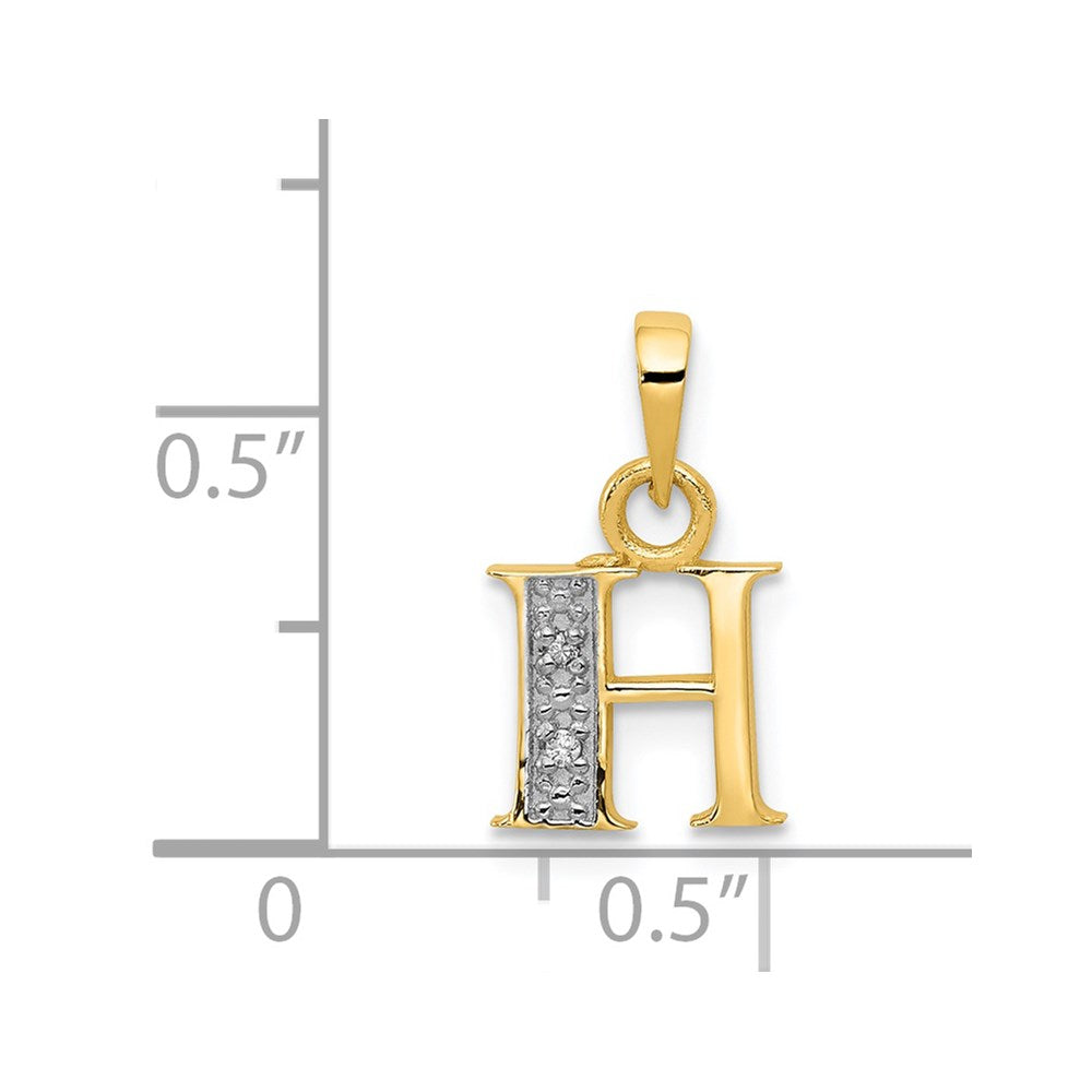 14k and Rhodium Polished .01ct Diamond Initial H Charm