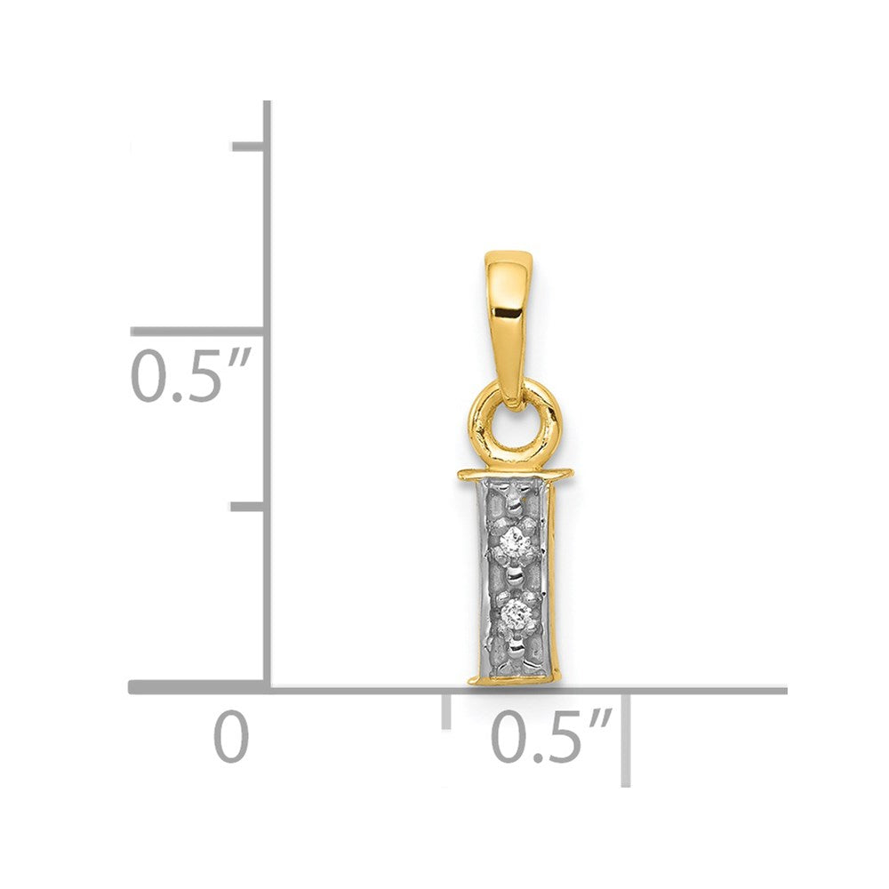 14k and Rhodium Polished .01ct Diamond Initial I Charm