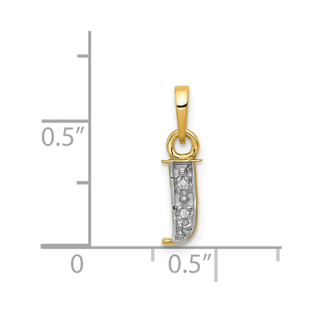 14k and Rhodium Polished .01ct Diamond Initial J Charm