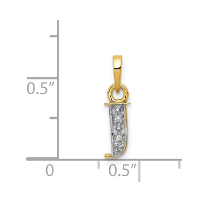 14k and Rhodium Polished .01ct Diamond Initial J Charm