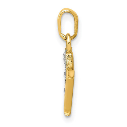14k and Rhodium Polished .01ct Diamond Initial M Charm