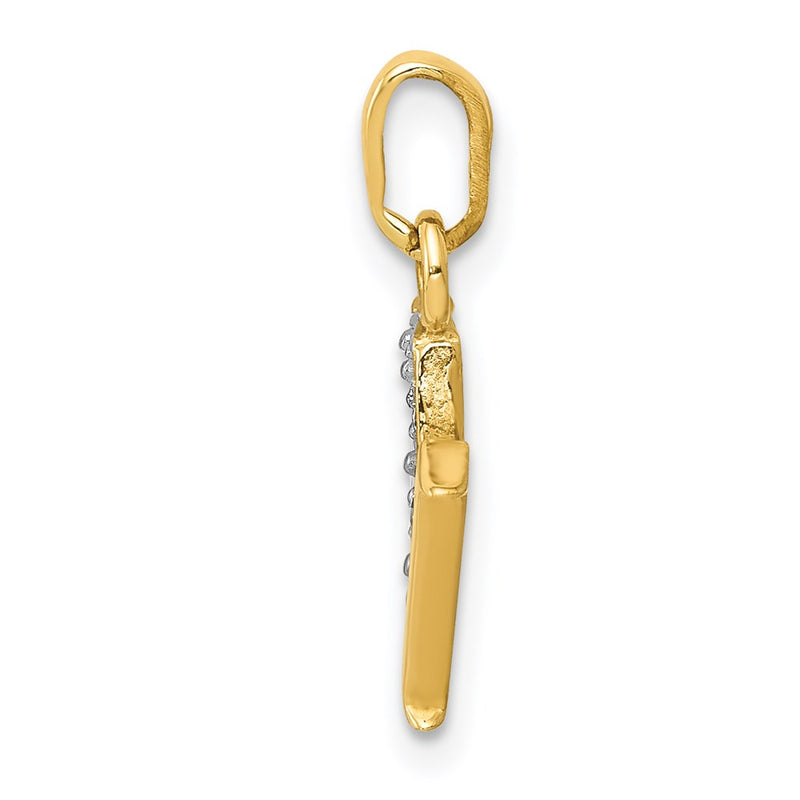 14k and Rhodium Polished .01ct Diamond Initial M Charm