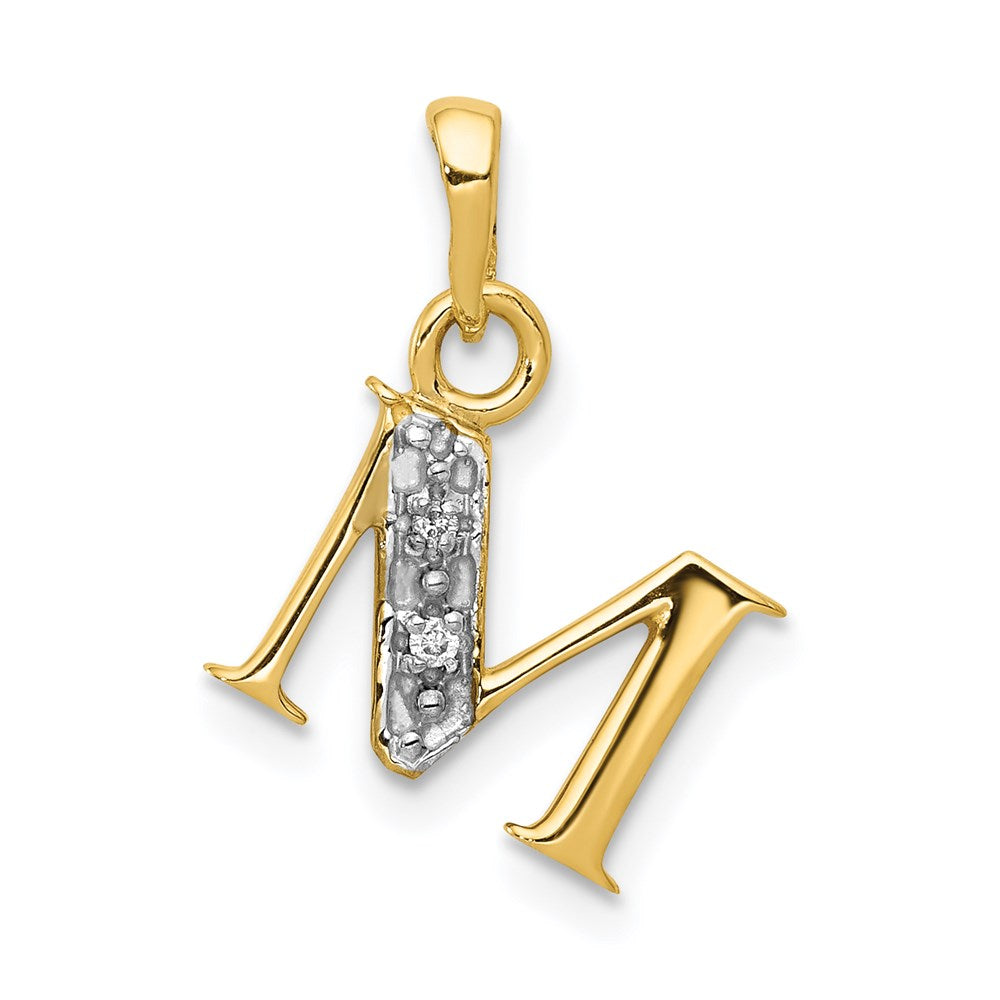 14k and Rhodium Polished .01ct Diamond Initial M Charm