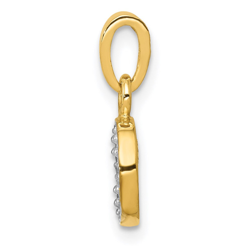 14k and Rhodium Polished .01ct Diamond Initial O Charm