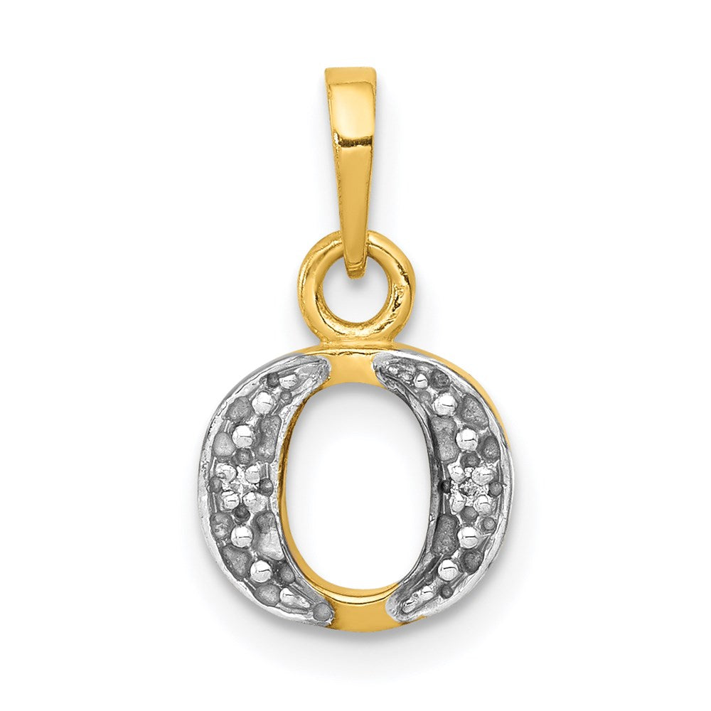 14k and Rhodium Polished .01ct Diamond Initial O Charm