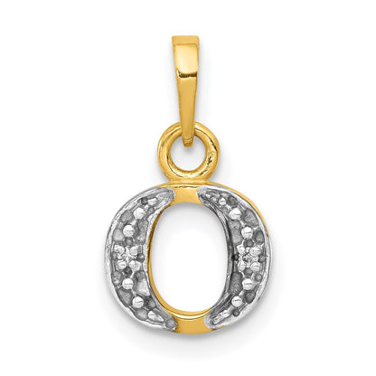 14k and Rhodium Polished .01ct Diamond Initial O Charm