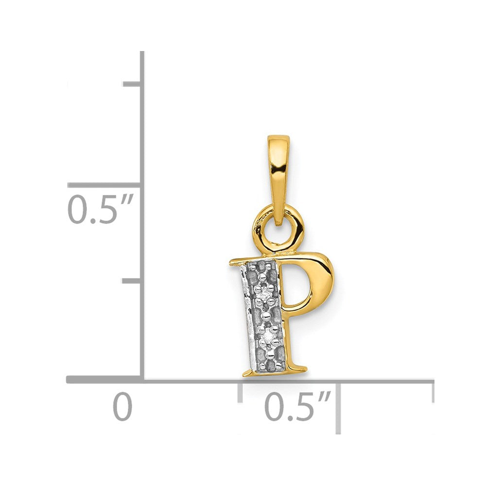 14k and Rhodium Polished .01ct Diamond Initial P Charm