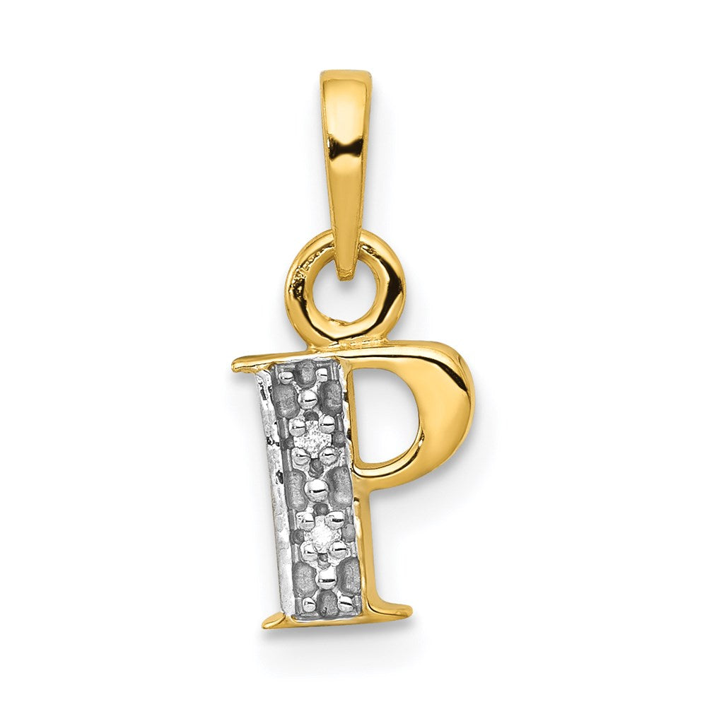 14k and Rhodium Polished .01ct Diamond Initial P Charm