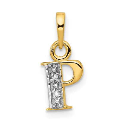 14k and Rhodium Polished .01ct Diamond Initial P Charm