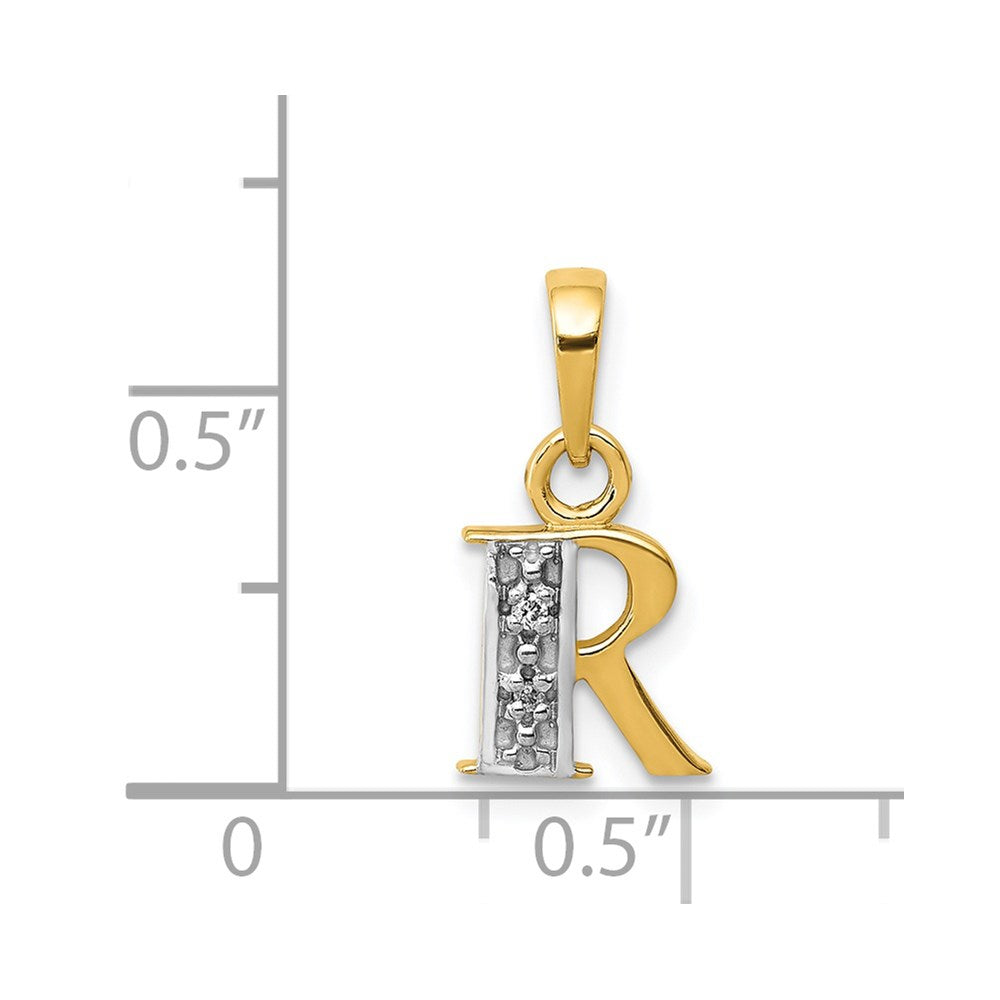 14k and Rhodium Polished .01ct Diamond Initial R Charm