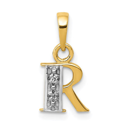 14k and Rhodium Polished .01ct Diamond Initial R Charm