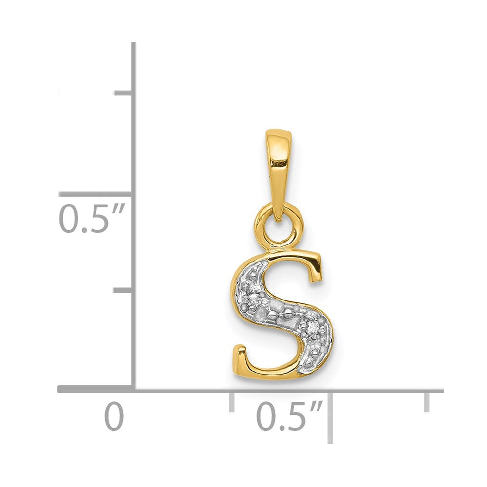 14k and Rhodium Polished .01ct Diamond Initial S Charm