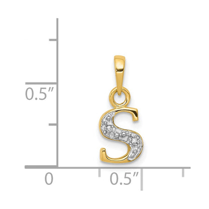 14k and Rhodium Polished .01ct Diamond Initial S Charm