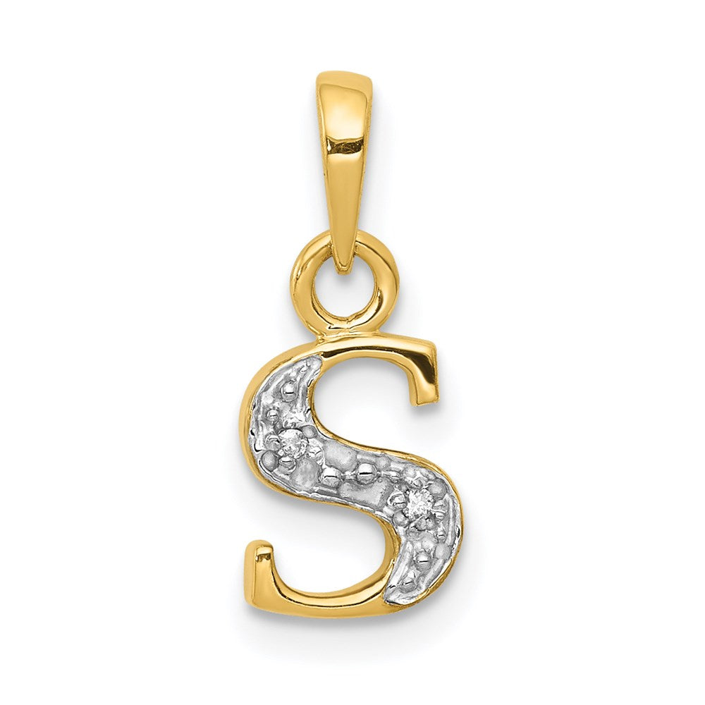14k and Rhodium Polished .01ct Diamond Initial S Charm