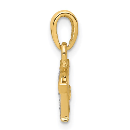 14k and Rhodium Polished .01ct Diamond Initial T Charm