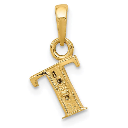 14k and Rhodium Polished .01ct Diamond Initial T Charm