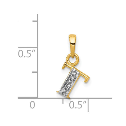 14k and Rhodium Polished .01ct Diamond Initial T Charm
