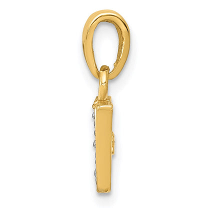 14k and Rhodium Polished .01ct Diamond Initial V Charm