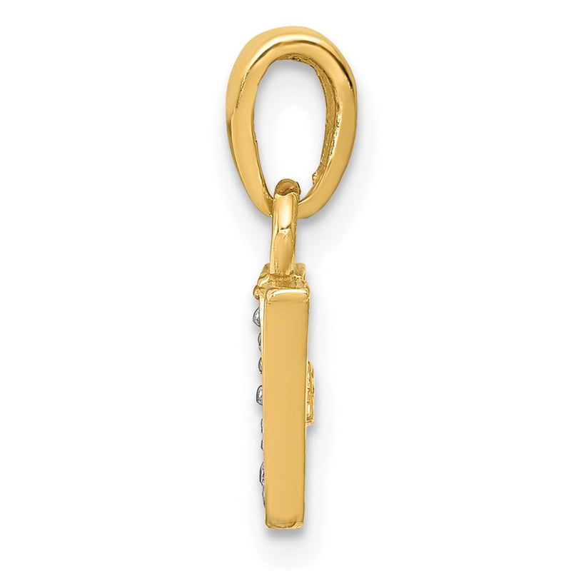 14k and Rhodium Polished .01ct Diamond Initial V Charm