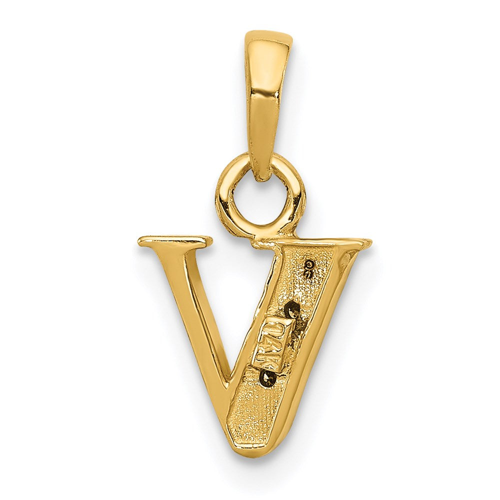 14k and Rhodium Polished .01ct Diamond Initial V Charm