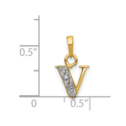 14k and Rhodium Polished .01ct Diamond Initial V Charm