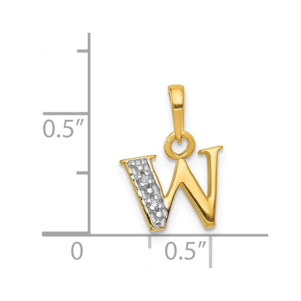 14k and Rhodium Polished .01ct Diamond Initial W Charm