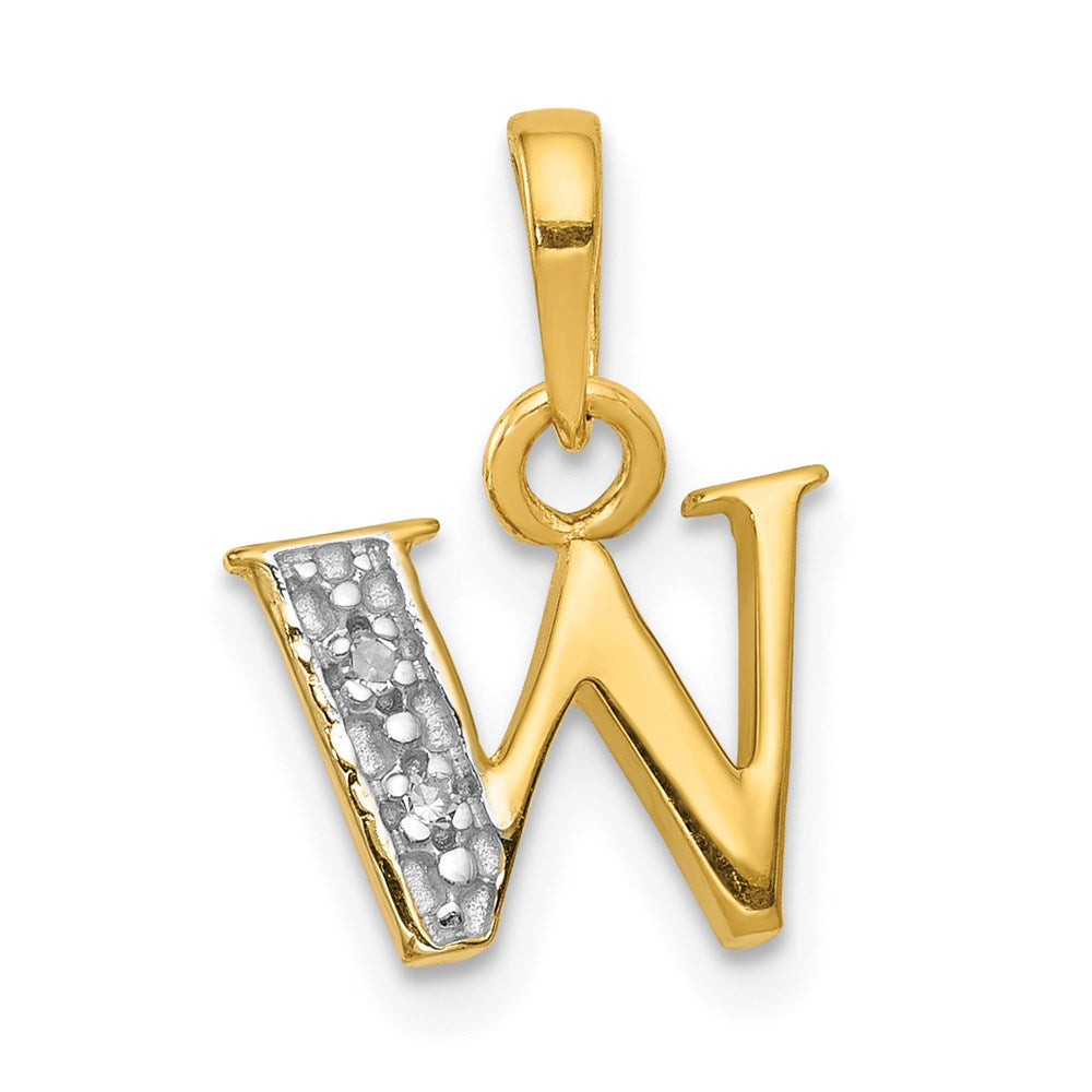 14k and Rhodium Polished .01ct Diamond Initial W Charm