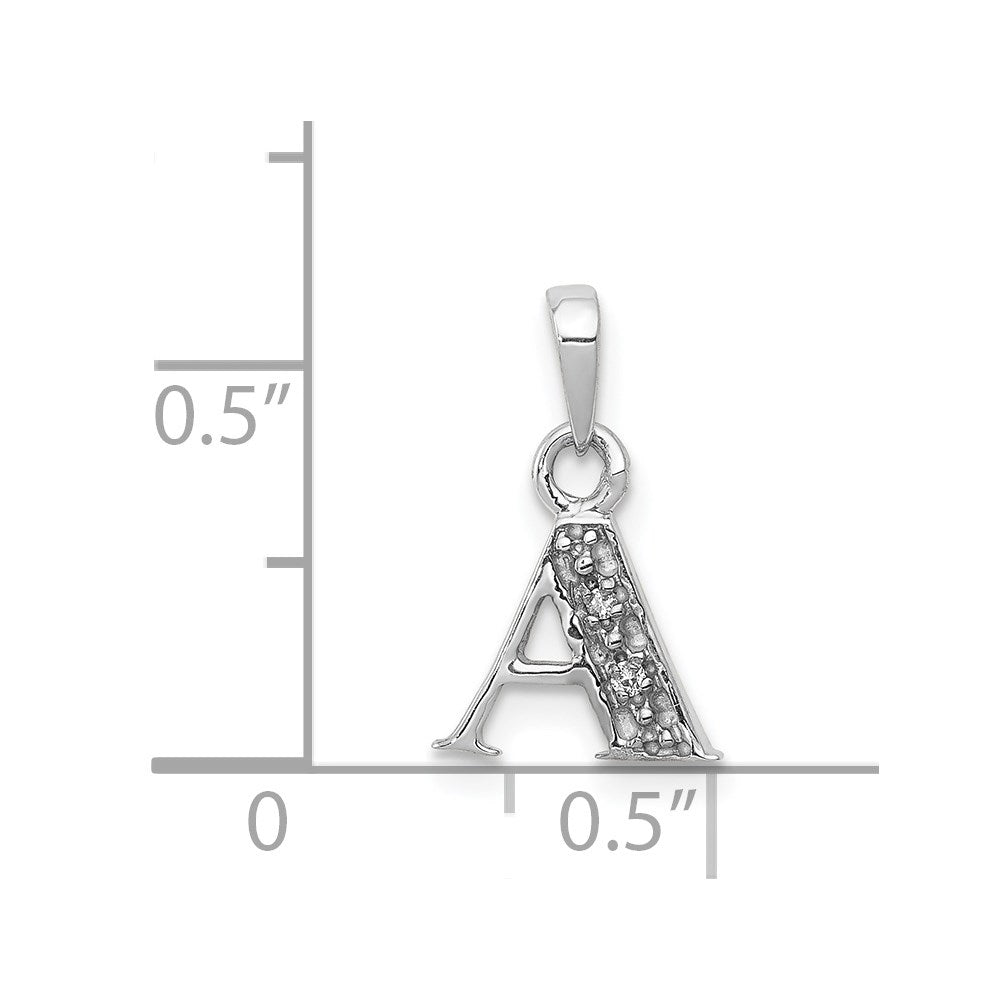 14k White Gold Polished .01ct Diamond Initial A Pendant