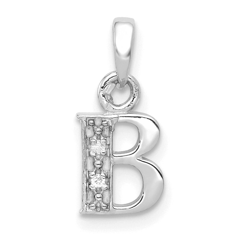 14k White Gold Polished .01ct Diamond Initial B Pendant