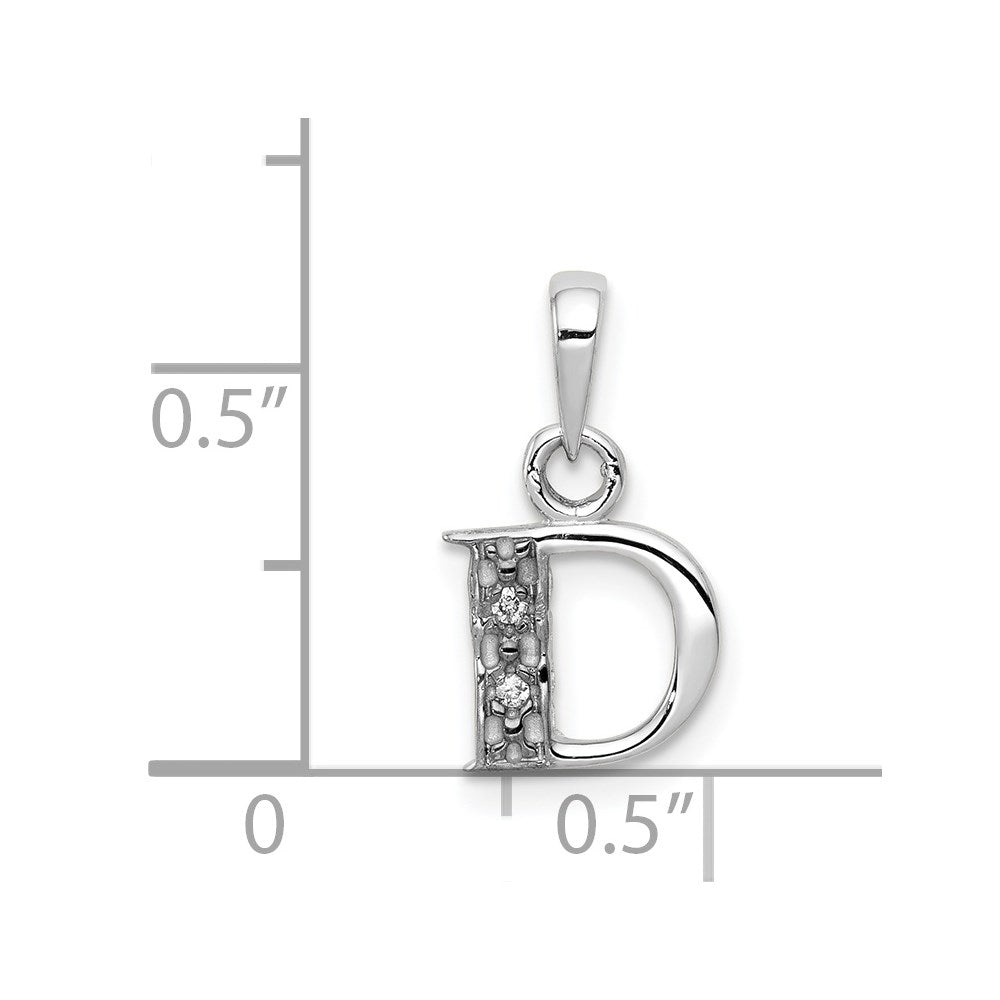 14k White Gold Polished .01ct Diamond Initial D Pendant