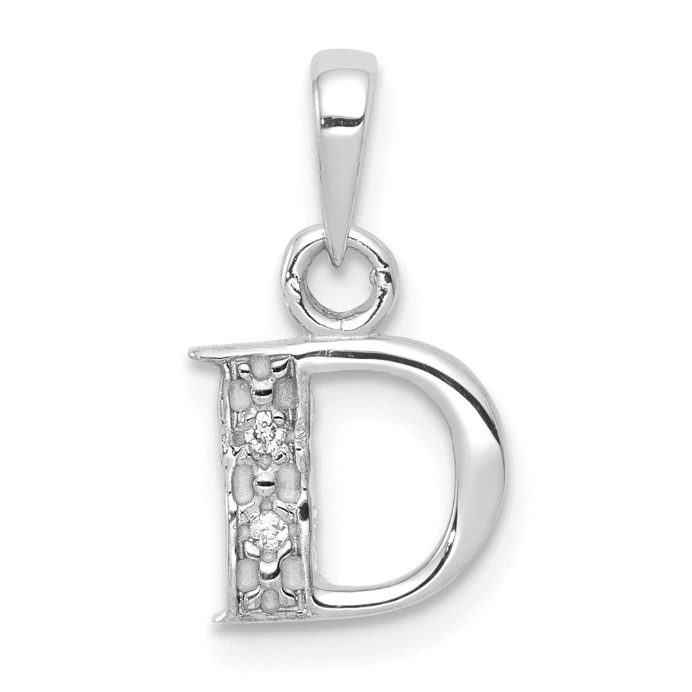 14k White Gold Polished .01ct Diamond Initial D Pendant
