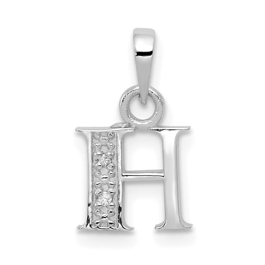 14K White Gold Polished .01ct Diamond Initial H Charm