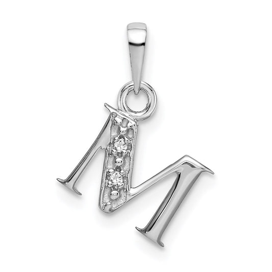 14K White Gold Polished .01ct Diamond Initial M Charm