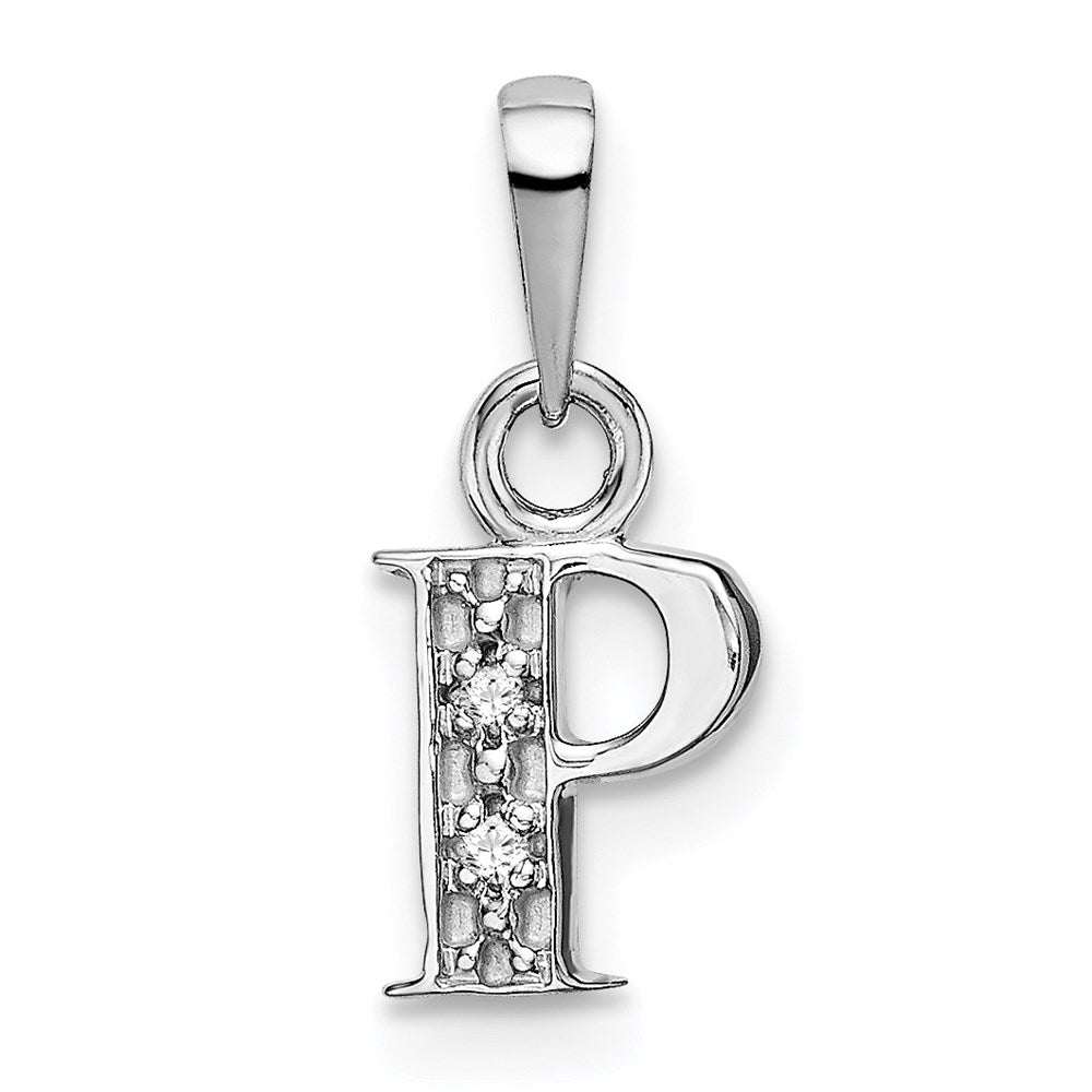 14K White Gold Polished .01ct Diamond Initial P Charm