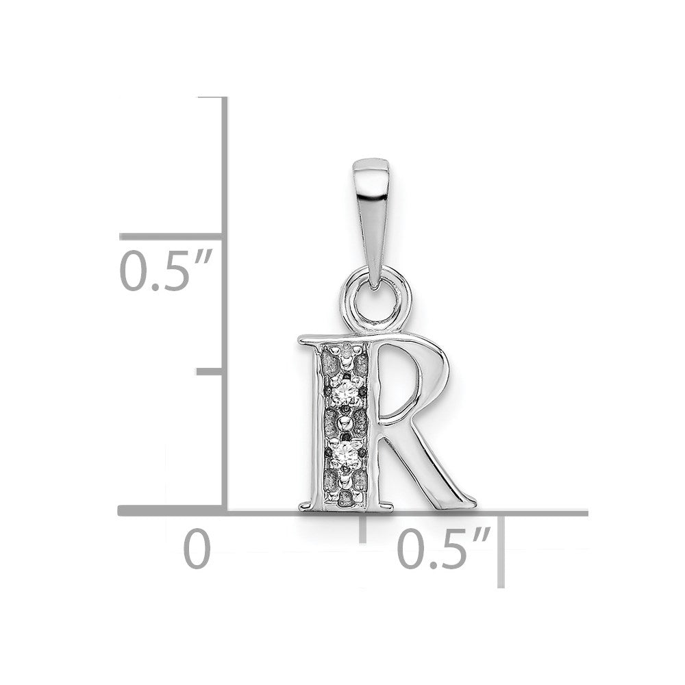 14K White Gold Polished .01ct Diamond Initial R Charm