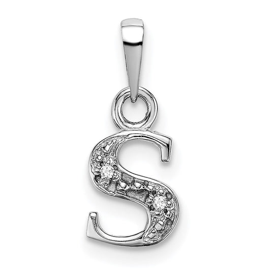 14K White Gold Polished .01ct Diamond Initial S Charm