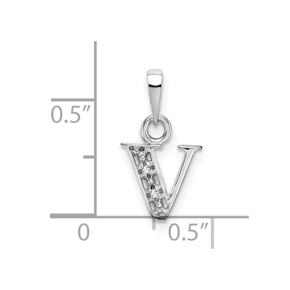14K White Gold Polished .01ct Diamond Initial V Charm