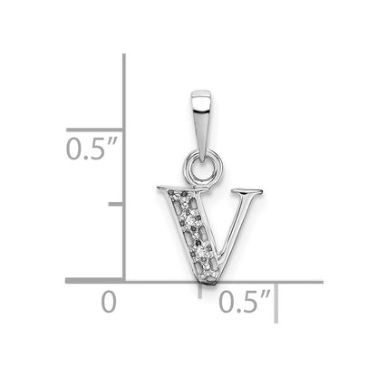 14K White Gold Polished .01ct Diamond Initial V Charm