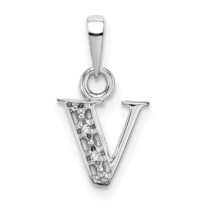 14K White Gold Polished .01ct Diamond Initial V Charm