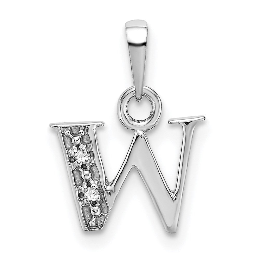 14K White Gold Polished .01ct Diamond Initial W Charm
