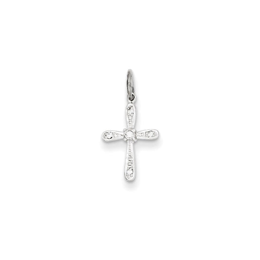 14k White Gold Diamond Cross Charm